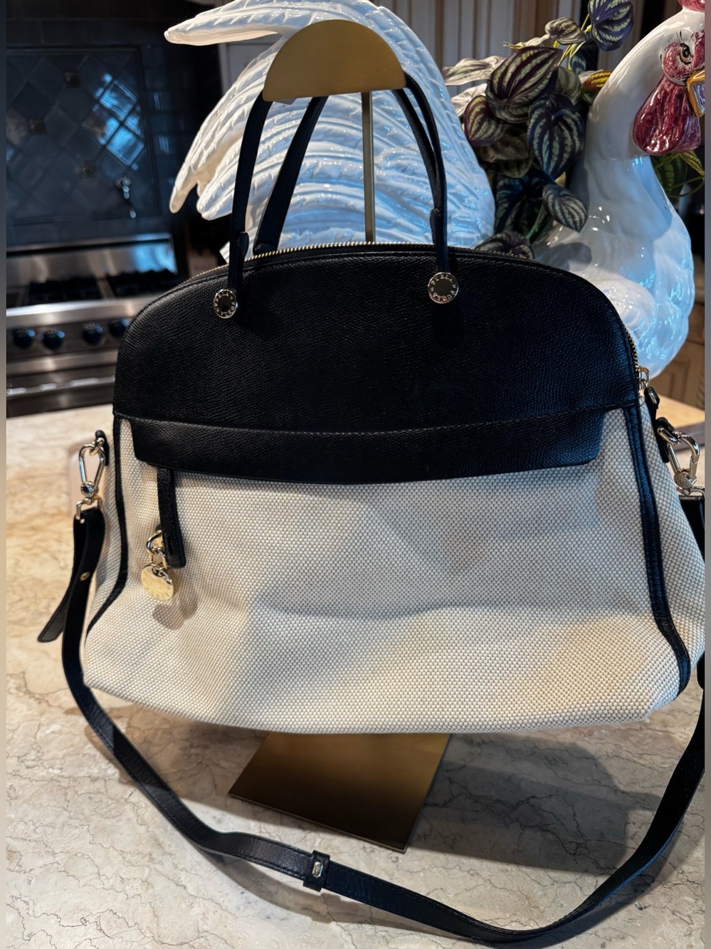 Furla Piper Medium Dome Satchel, classic two-tone. GUC